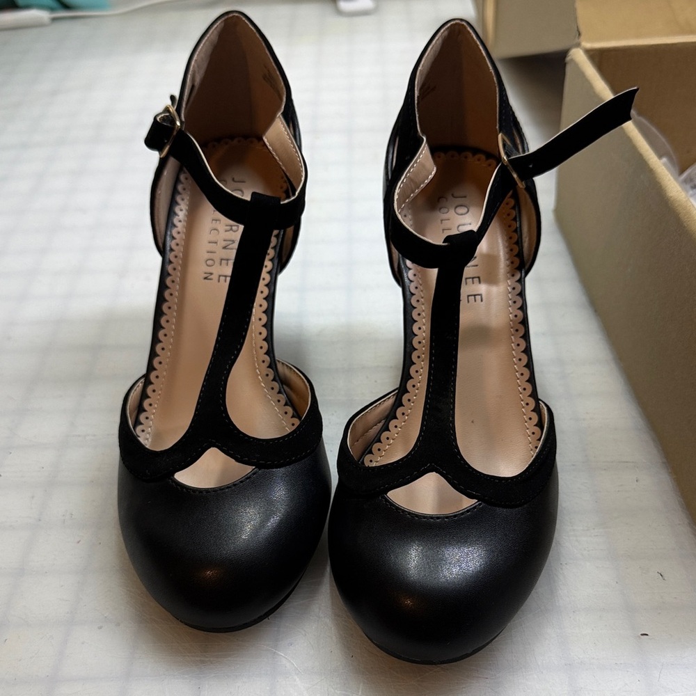 Journee Collection Black T-Strap Heels